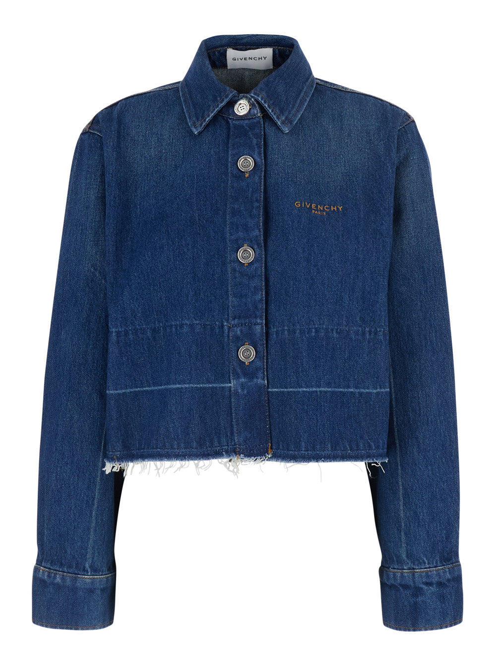 Givenchy Women Blue Jacket With Classic Collar And Logo Lettering On The Front In Denim For Women GIVENCHY