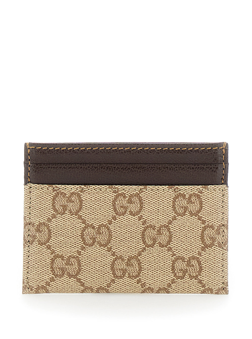 Gucci Men Beige Cardholder With Contrasting Stitching In Gg Supreme Canvas And Leather For Men