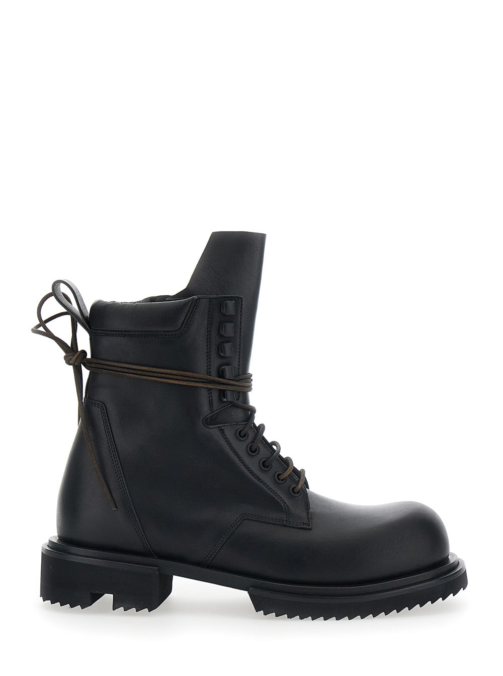 Rick Owens Men 'Gabe' Black Boots With Oversized Decorative Laces And Side Zip Closure In Leather For Men