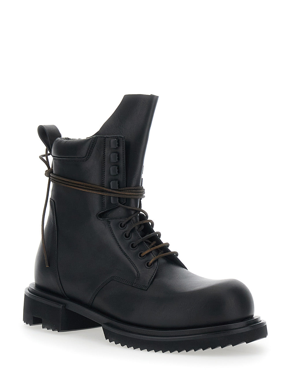Rick Owens Men 'Gabe' Black Boots With Oversized Decorative Laces And Side Zip Closure In Leather For Men
