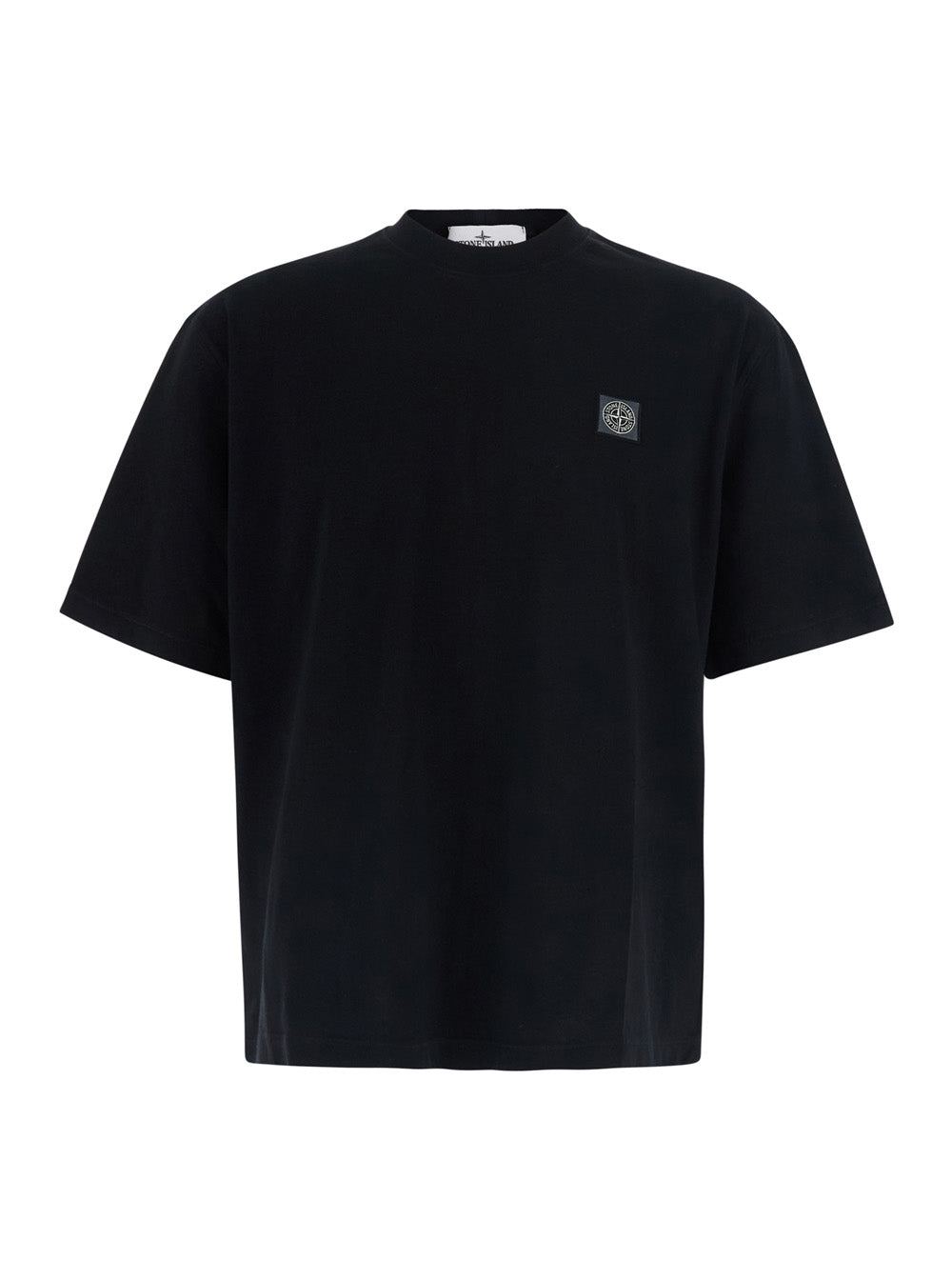 Stone Island Men Crew Neck Heavyweight With Short Sleeves And Patch, Tech Fabric, Black, Man