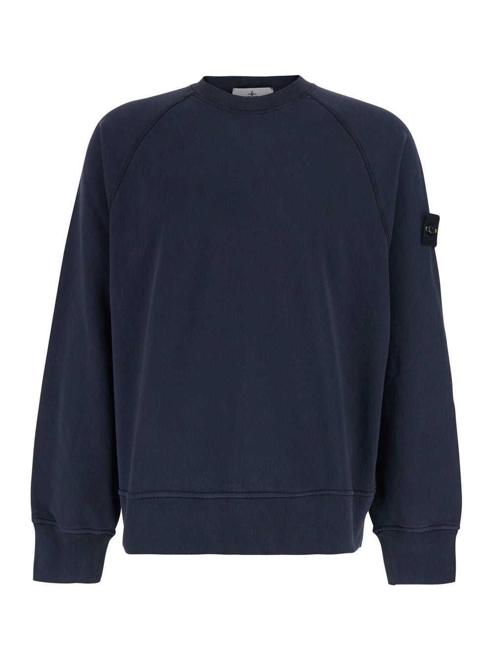 Stone Island Men Blue Crewneck Sweatshirt With Logo Patch On The Sleeve In Cotton For Men