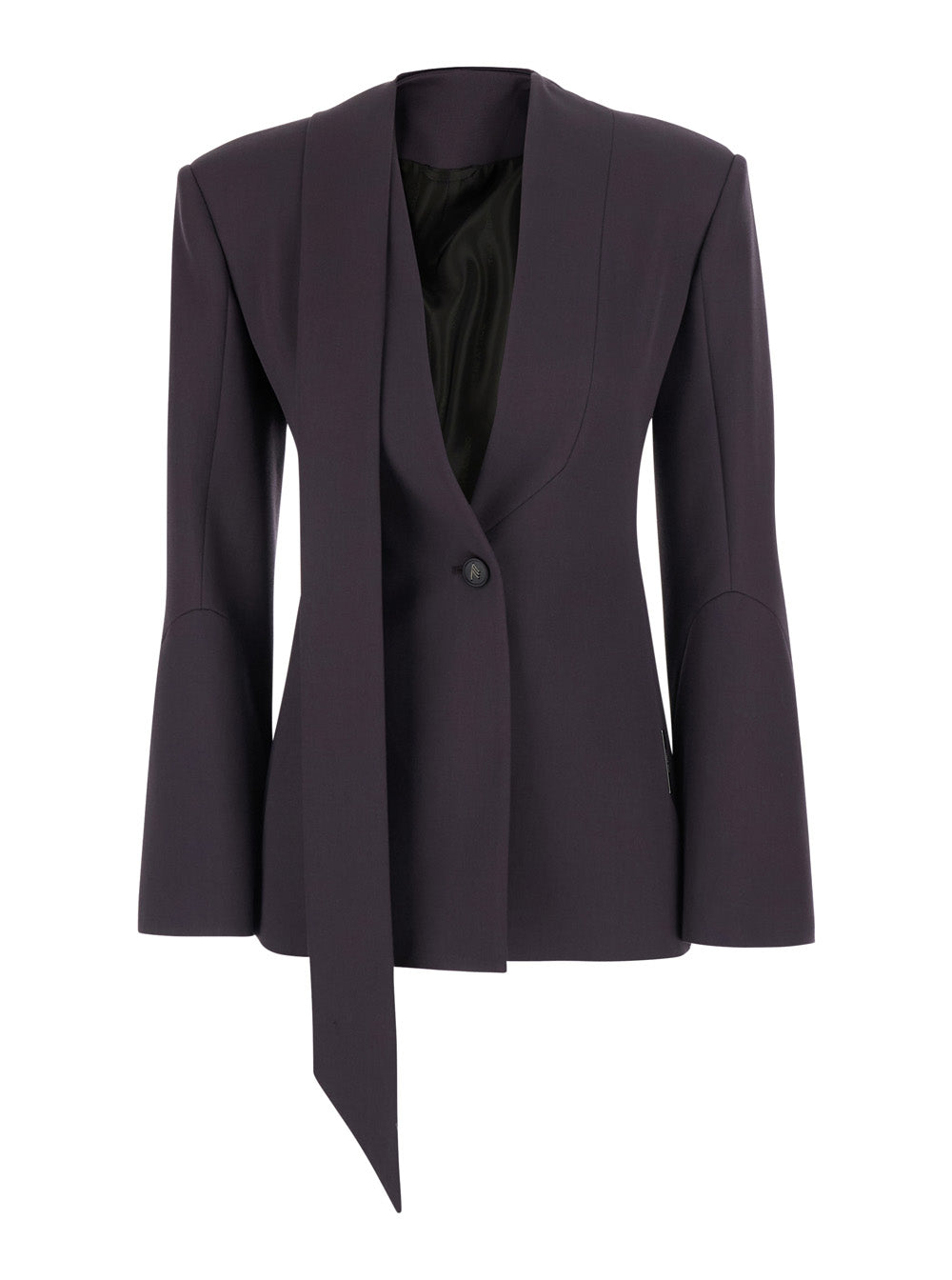 The Attico Women Brown Single-Breasted Jacket With Shawl Lapels And Ribbon On The Front In Wool For Women