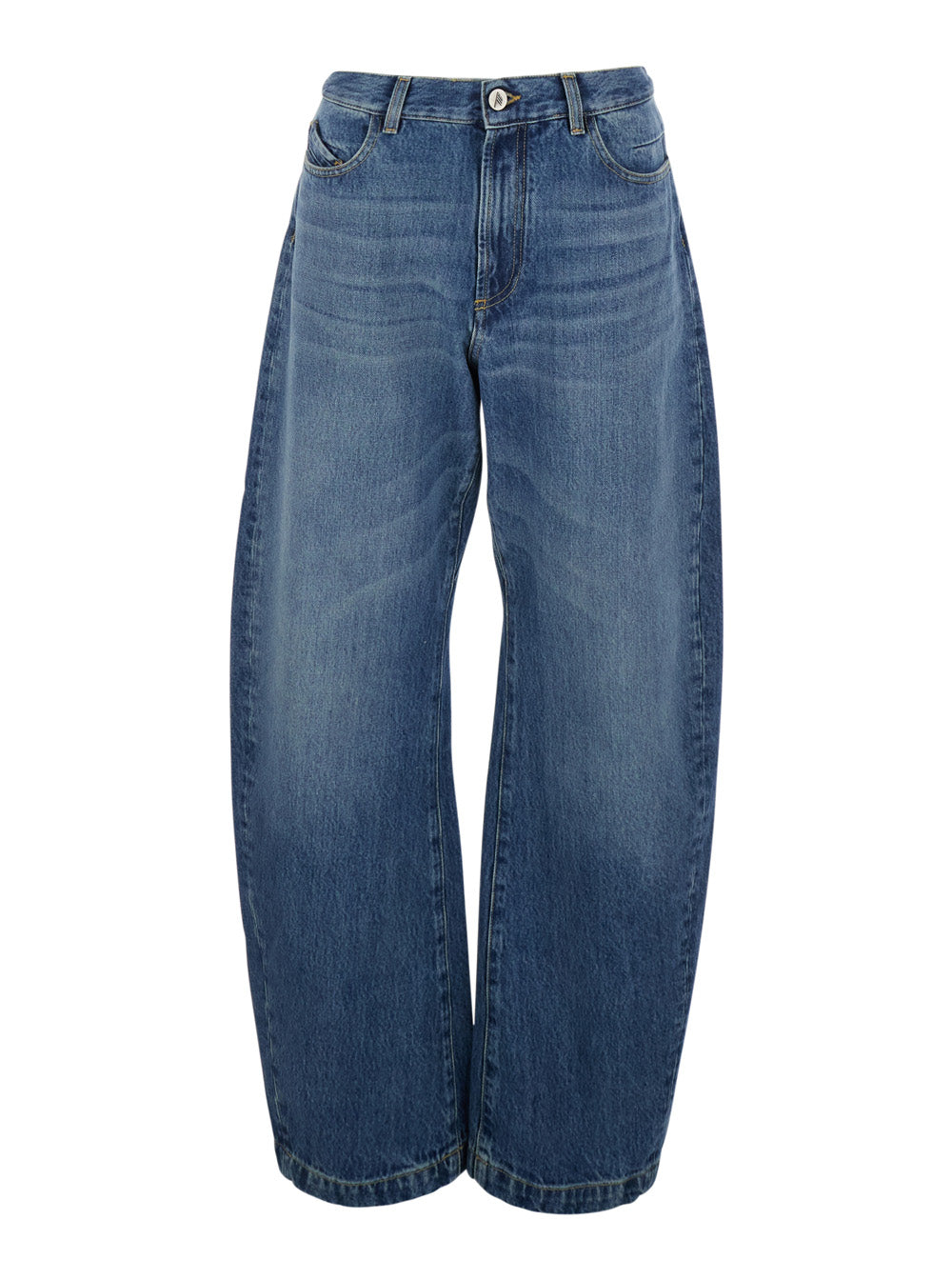 The Attico Women Blue Jeans With Logo Patch On The Back And Faded Design In Denim For Women