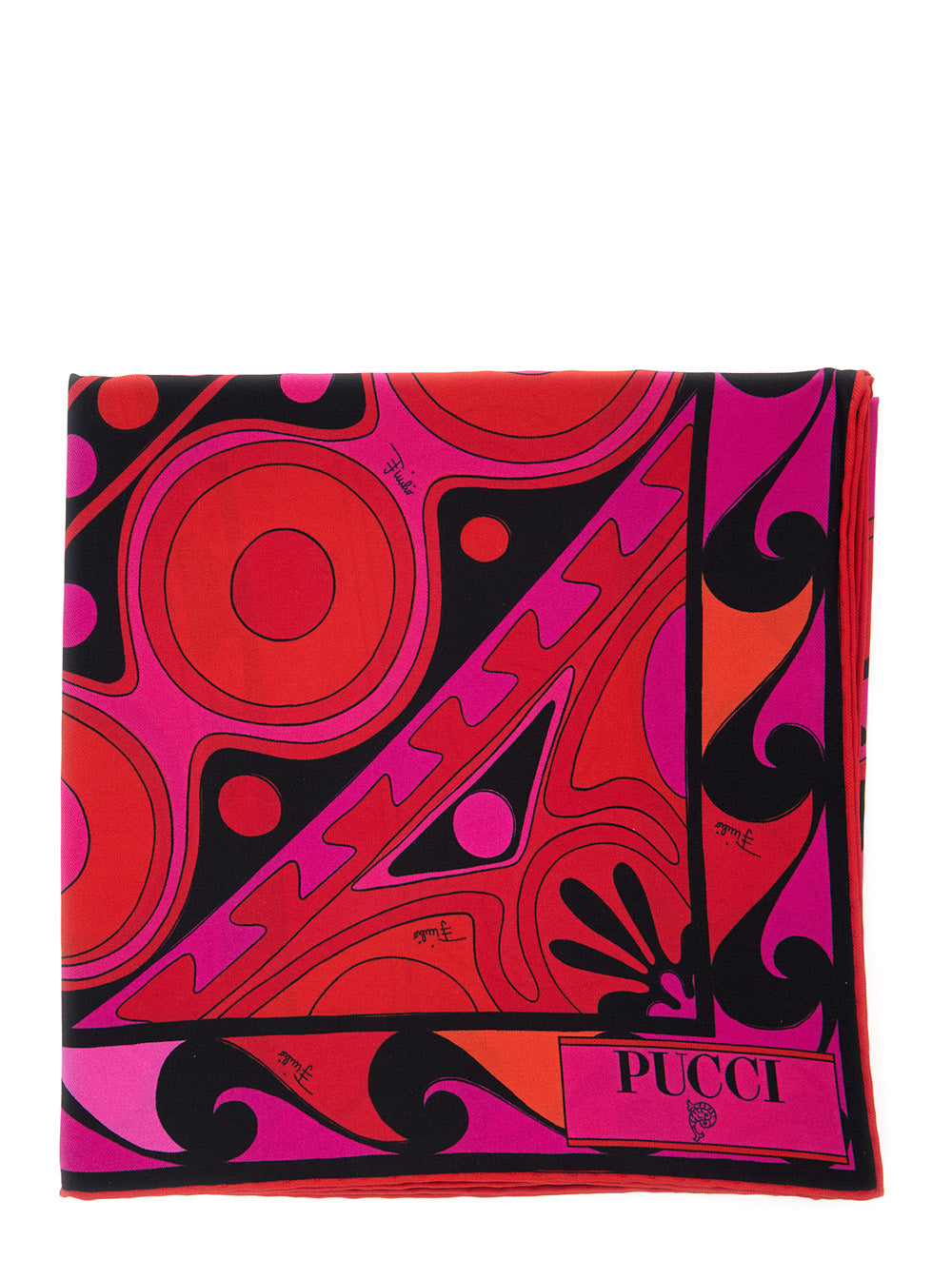 Pucci Women Fuchsia Square Scarf With All-Over Geometric Print In Silk For Women PUCCI