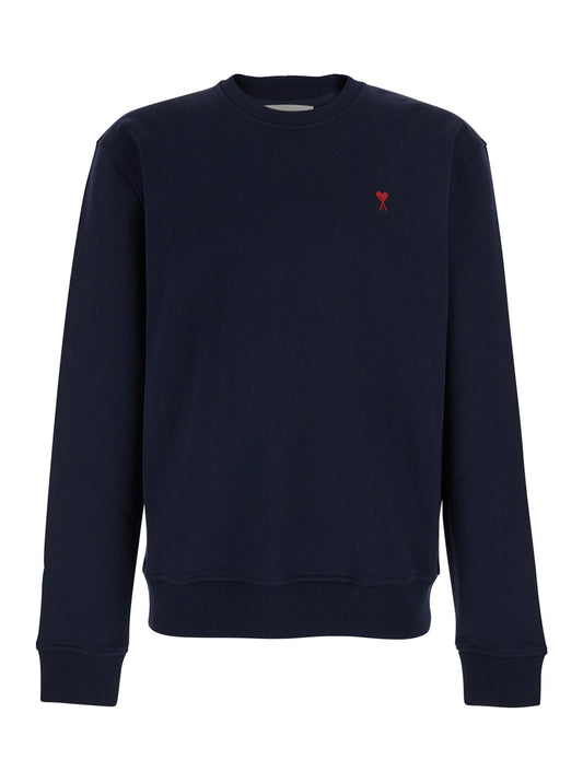 Ami Paris Men Blue Sweatshirt With Ami De Coeur Logo On The Front In Cotton For Men AMI PARIS