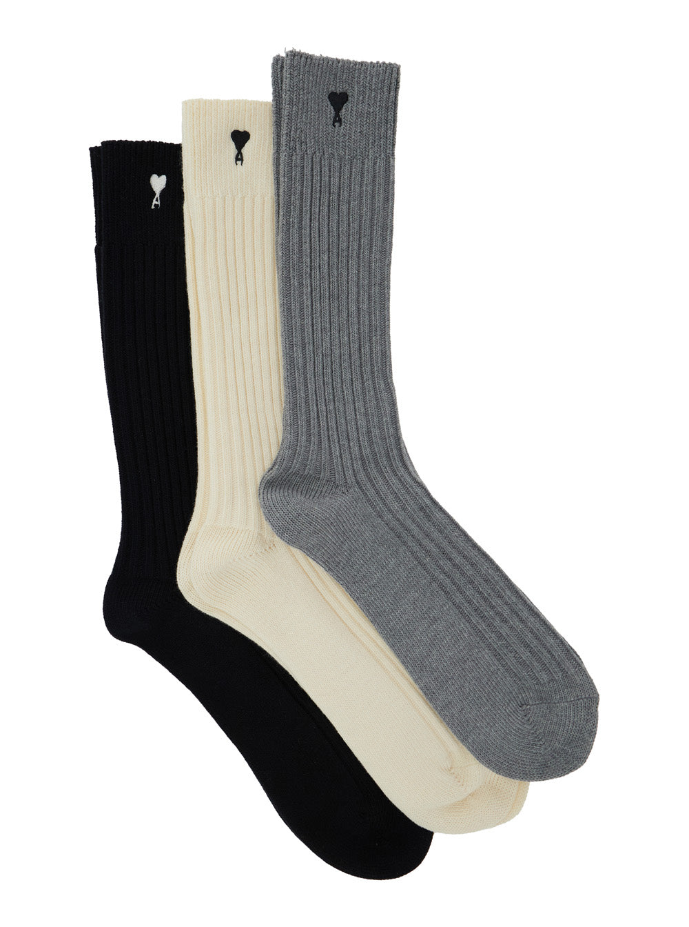 Ami Paris Men Set Of Three Socks With Adc Embroidery And Ribbed Tech Fabric In Multicolor For Men AMI PARIS
