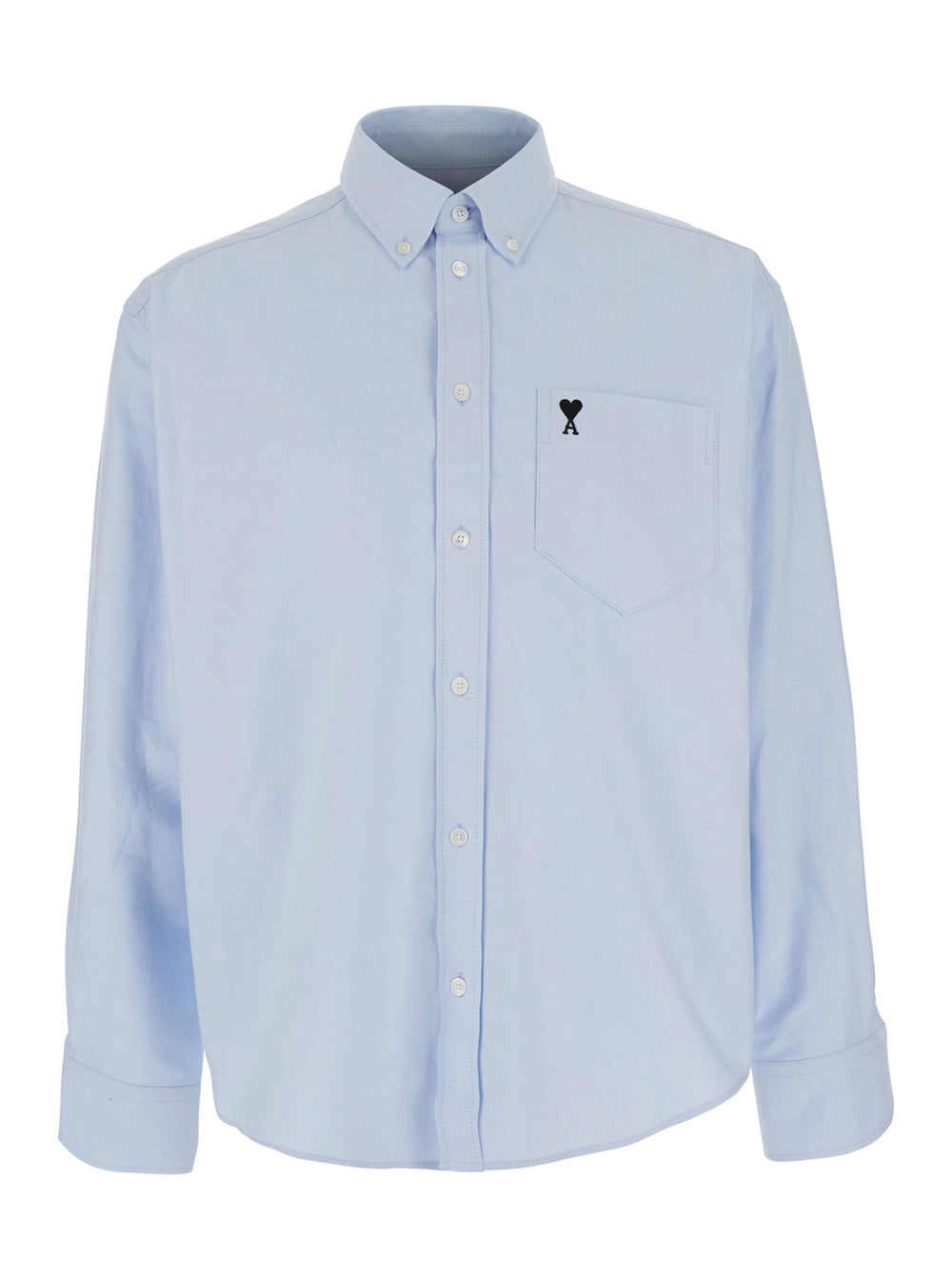 Ami Paris Men Light Blue Shirt With Button Down Collar And Adc Embroidery In Light Blue Cotton For Men AMI PARIS