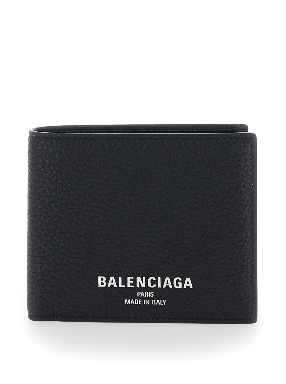 Balenciaga Men Black Leather Logo Lettering Bifold Wallet For Men BALENCIAGA
