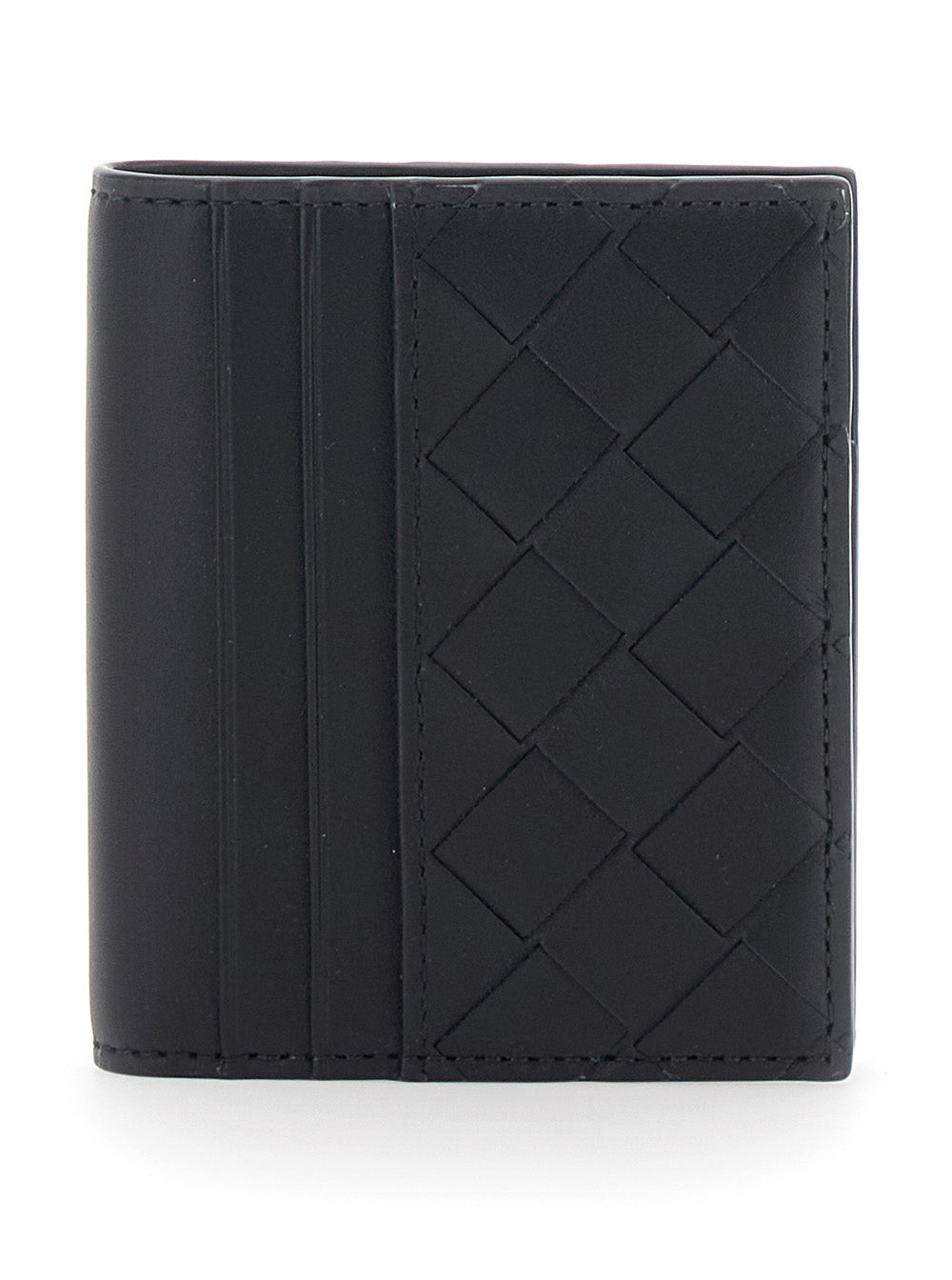 Bottega Veneta Men Cardholder With Intreccio Motif And Lettering Logo Impressed Inside In Black Leather For Men