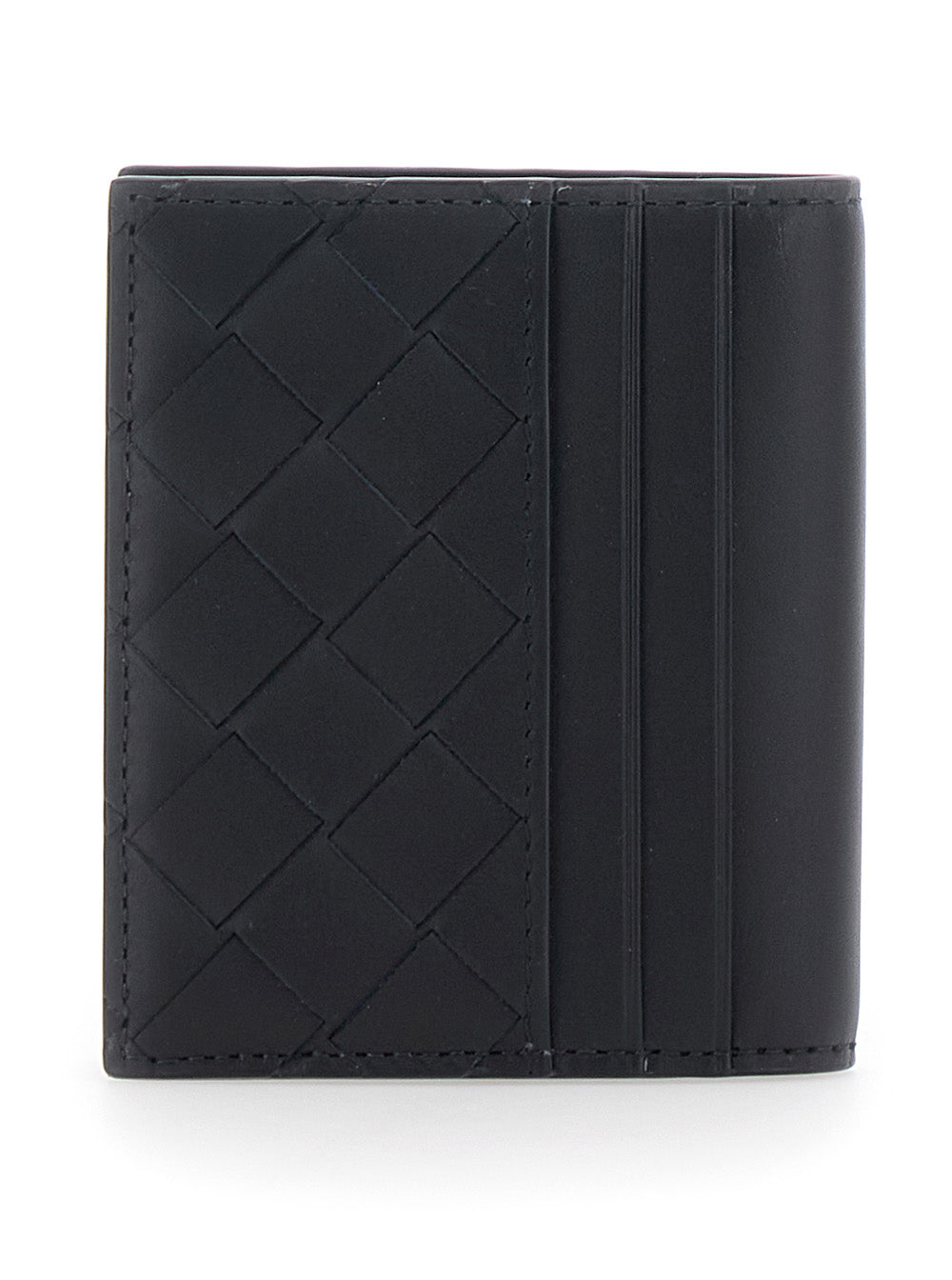 Bottega Veneta Men Cardholder With Intreccio Motif And Lettering Logo Impressed Inside In Black Leather For Men