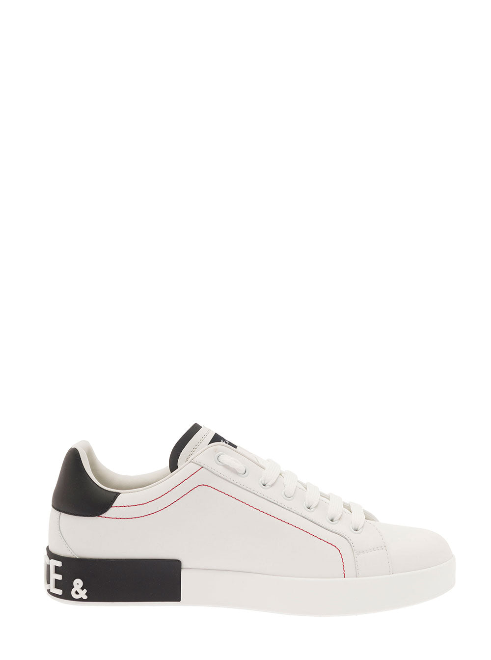 Dolce & Gabbana Men Low Sneakers 'Portofino' With Applied Logo And Contrasting Stitching In Smooth White Leather For Men DOLCE & GABBANA