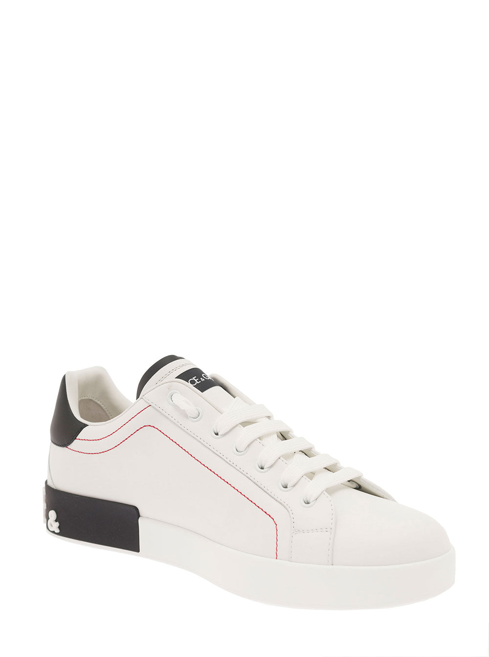 Dolce & Gabbana Men Low Sneakers 'Portofino' With Applied Logo And Contrasting Stitching In Smooth White Leather For Men DOLCE & GABBANA