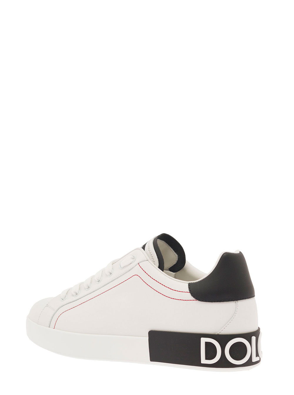 Dolce & Gabbana Men Low Sneakers 'Portofino' With Applied Logo And Contrasting Stitching In Smooth White Leather For Men DOLCE & GABBANA