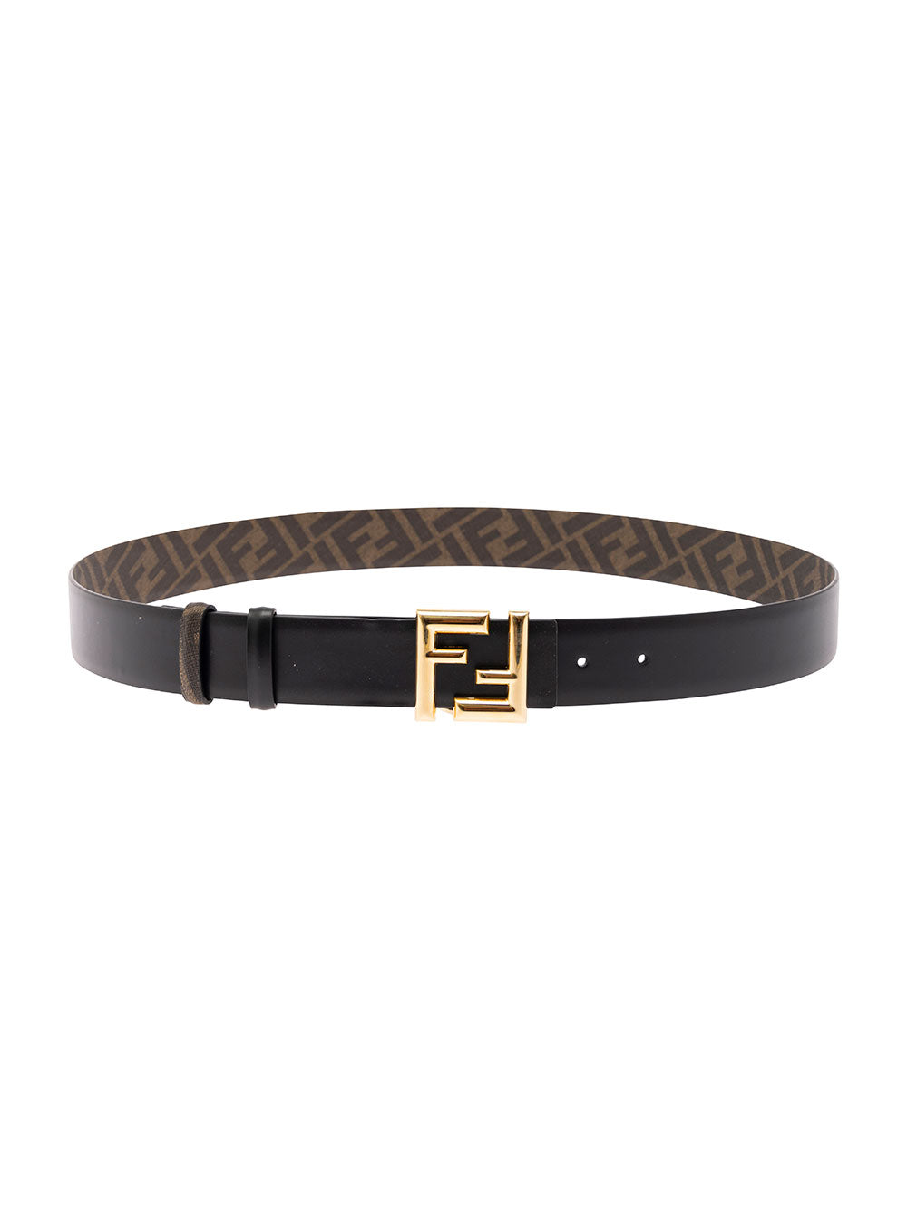 Fendi Men Reversible Belt With Ff Buckle In Smooth Black Leather For Men FENDI