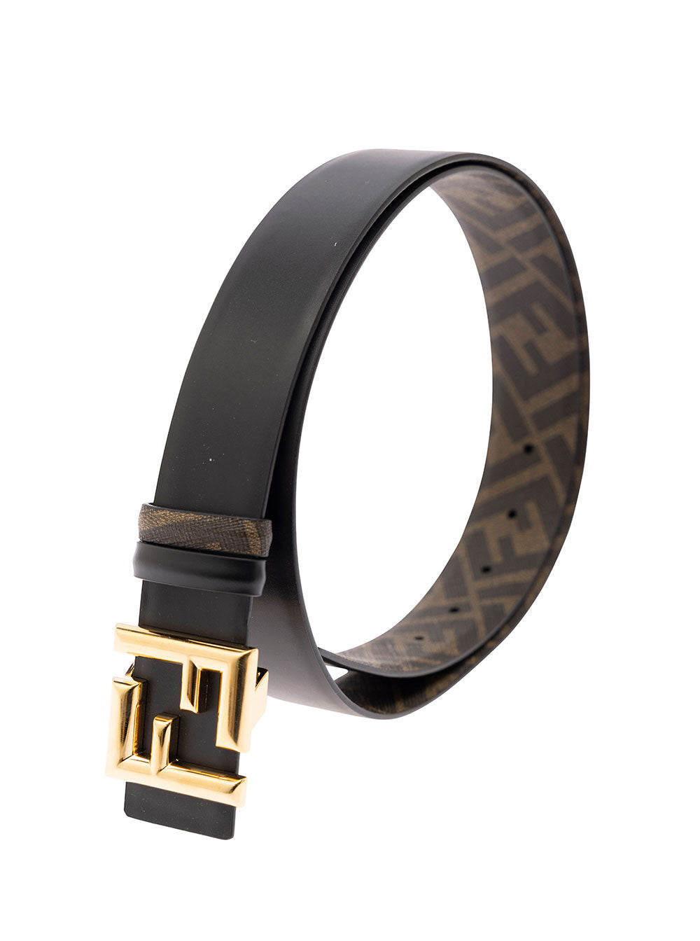 Fendi Men Reversible Belt With Ff Buckle In Smooth Black Leather For Men FENDI