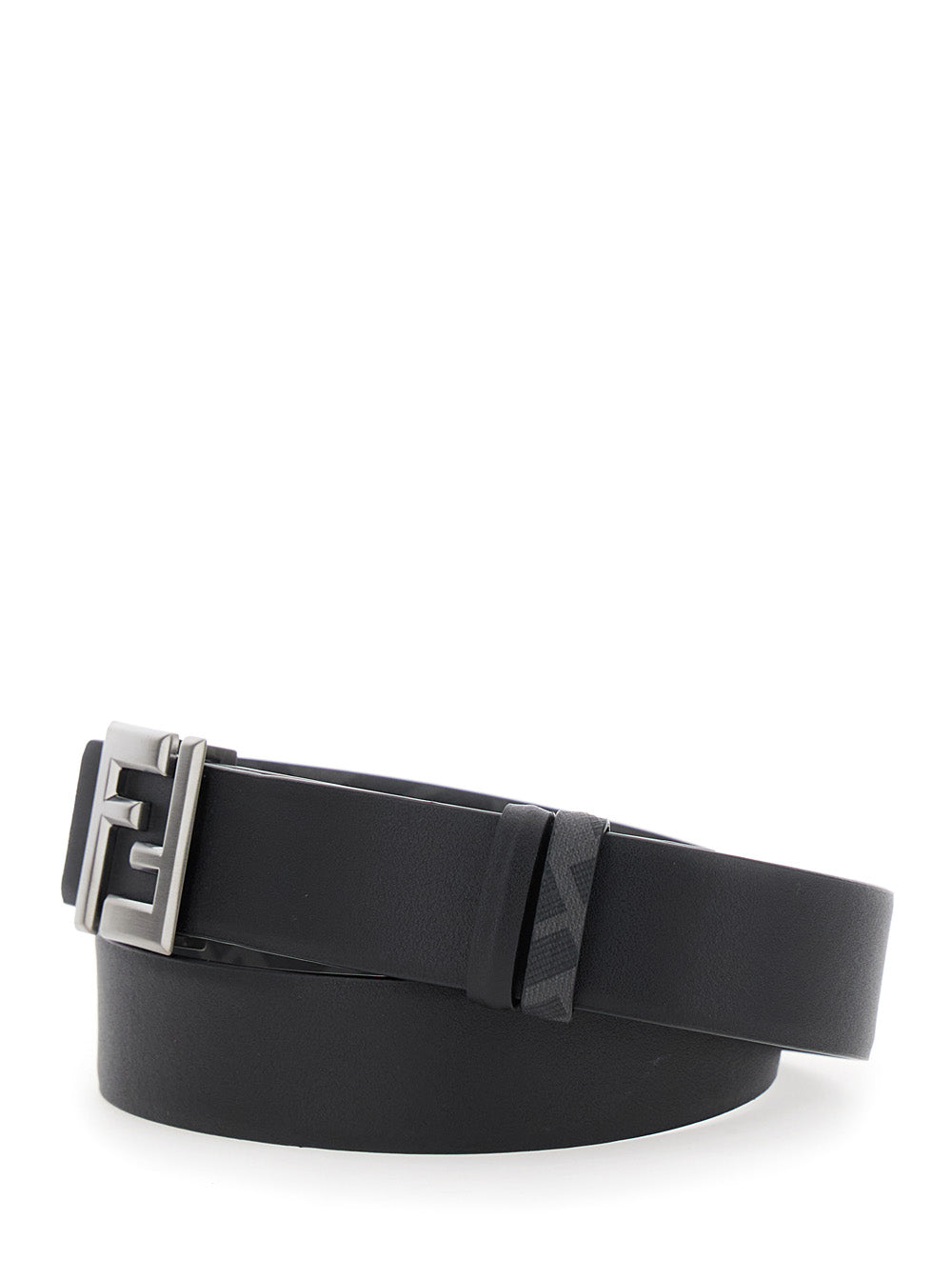 Fendi Men Reversible Belt With Ff Buckle In Black Leather For Men FENDI