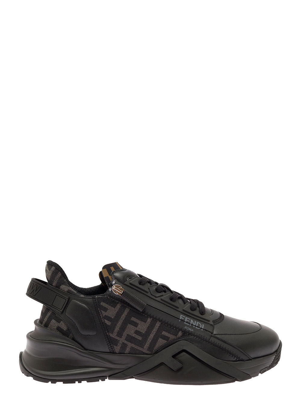 Fendi Men Sneaker 'Fendi Flow' With Ff Logo And Zip Detail On The Side In Black Leather Men FENDI