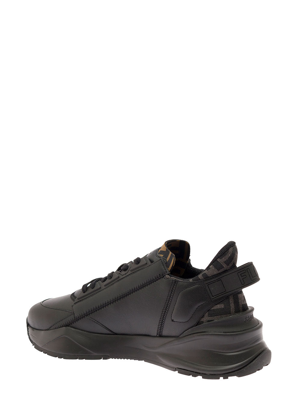 Fendi Men Sneaker 'Fendi Flow' With Ff Logo And Zip Detail On The Side In Black Leather Men FENDI