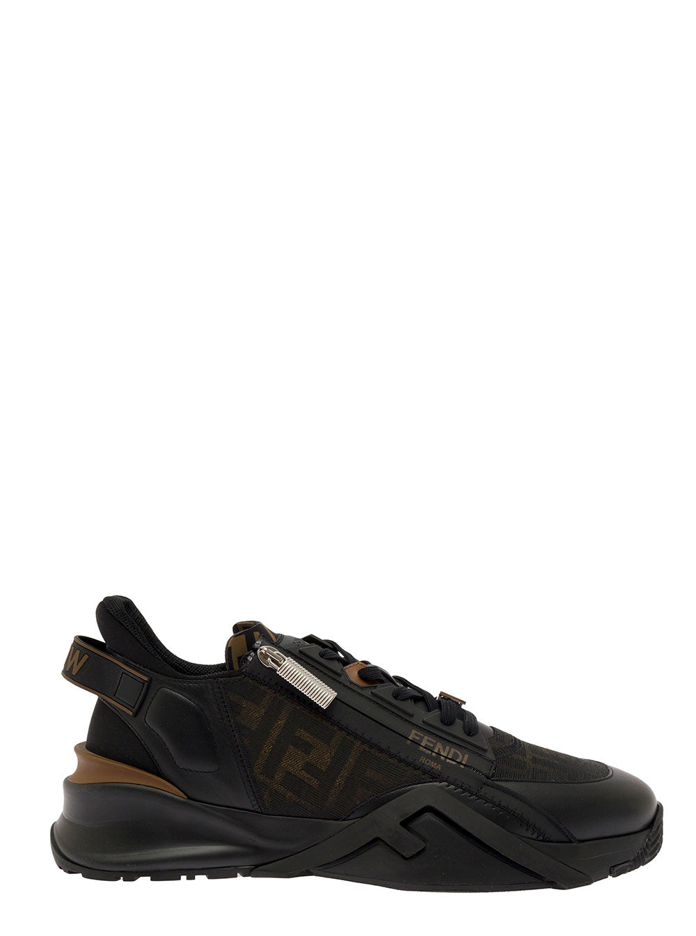 Fendi Men Low Sneakers 'Fendi Flow' With Diagonal F Detail In Black Fabric Men FENDI