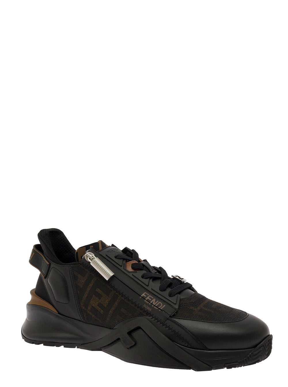 Fendi Men Low Sneakers 'Fendi Flow' With Diagonal F Detail In Black Fabric Men FENDI