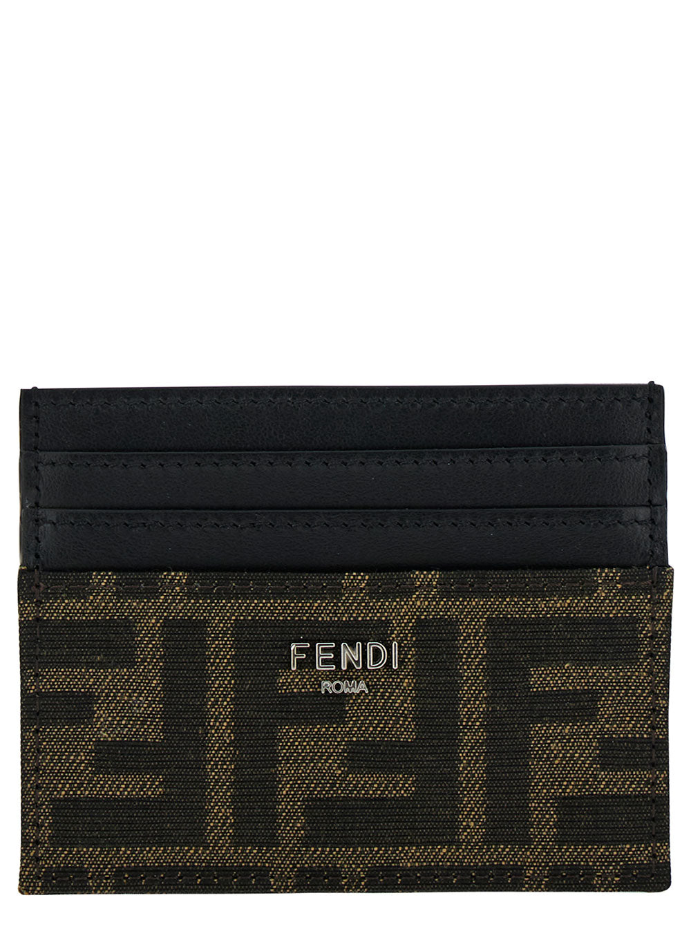 Fendi Men Cardholder With Metal Lettering In Brown Leather Man FENDI