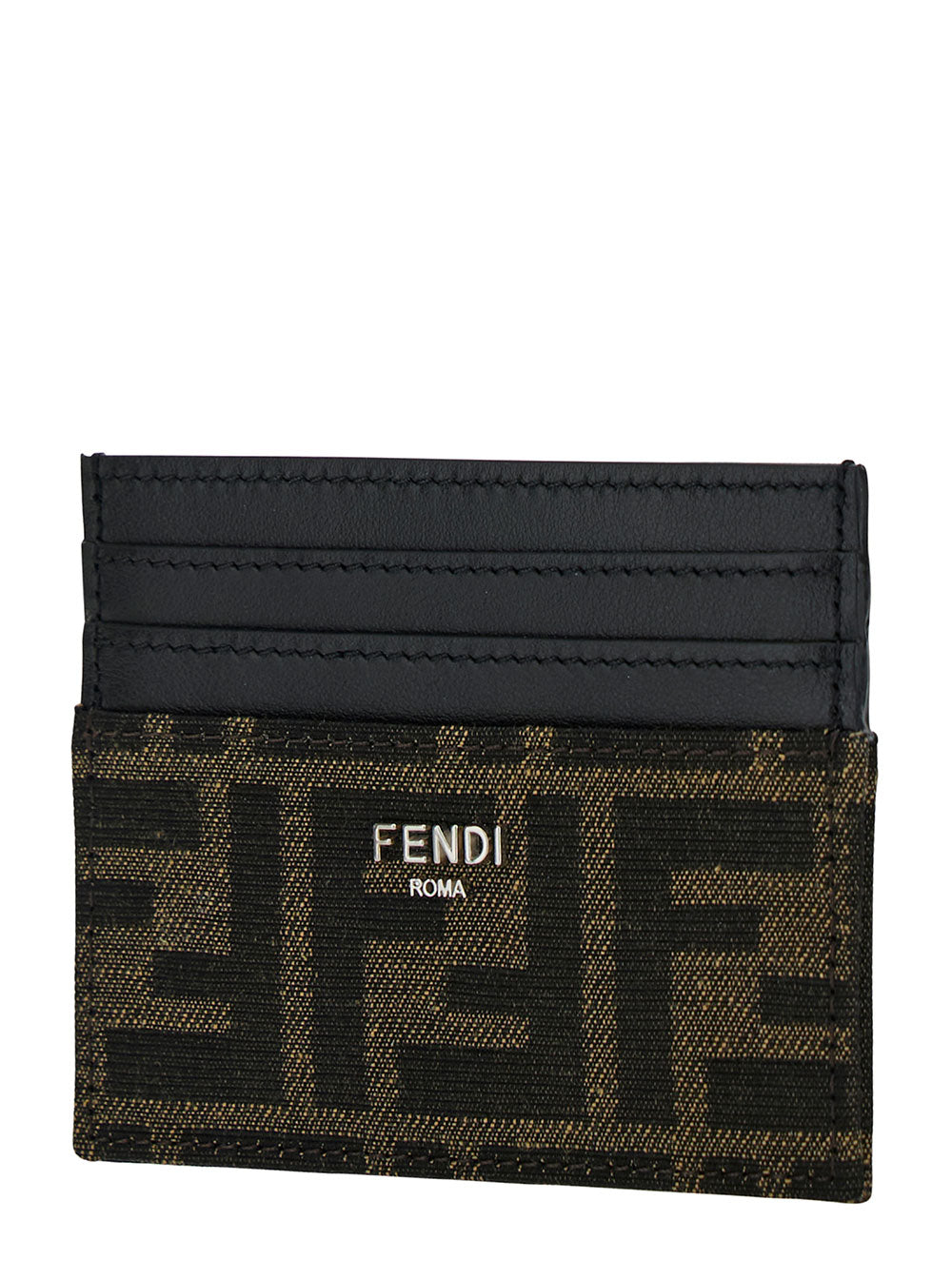 Fendi Men Cardholder With Metal Lettering In Brown Leather Man FENDI
