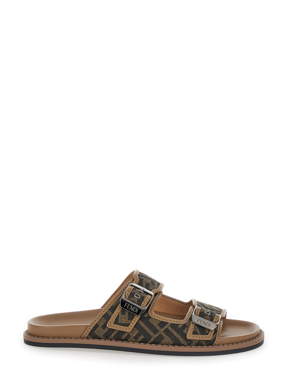 Fendi Men Brown Leather 'Fendi Feel' Ff Print Sandal For Men FENDI