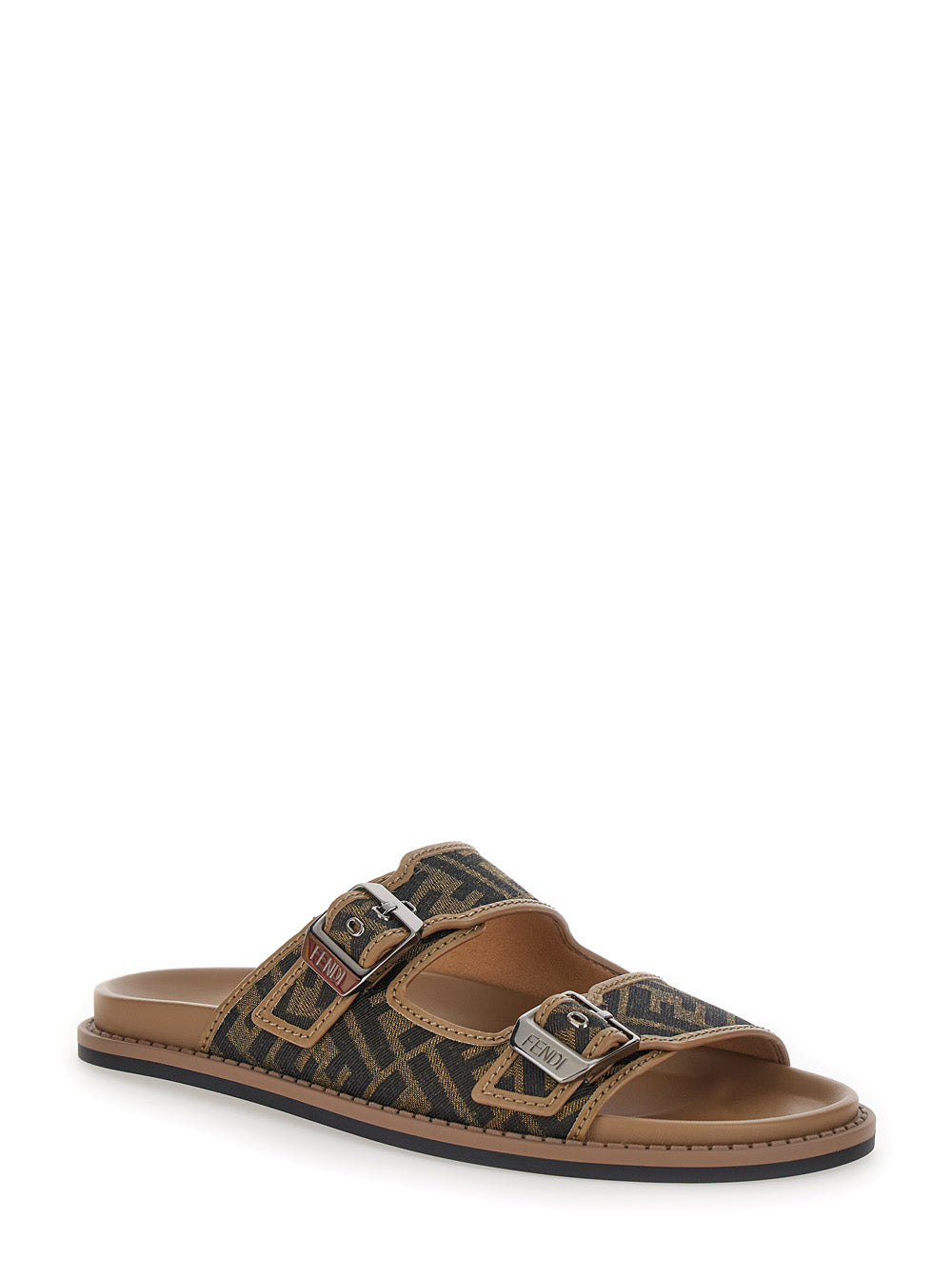 Fendi Men Brown Leather 'Fendi Feel' Ff Print Sandal For Men FENDI