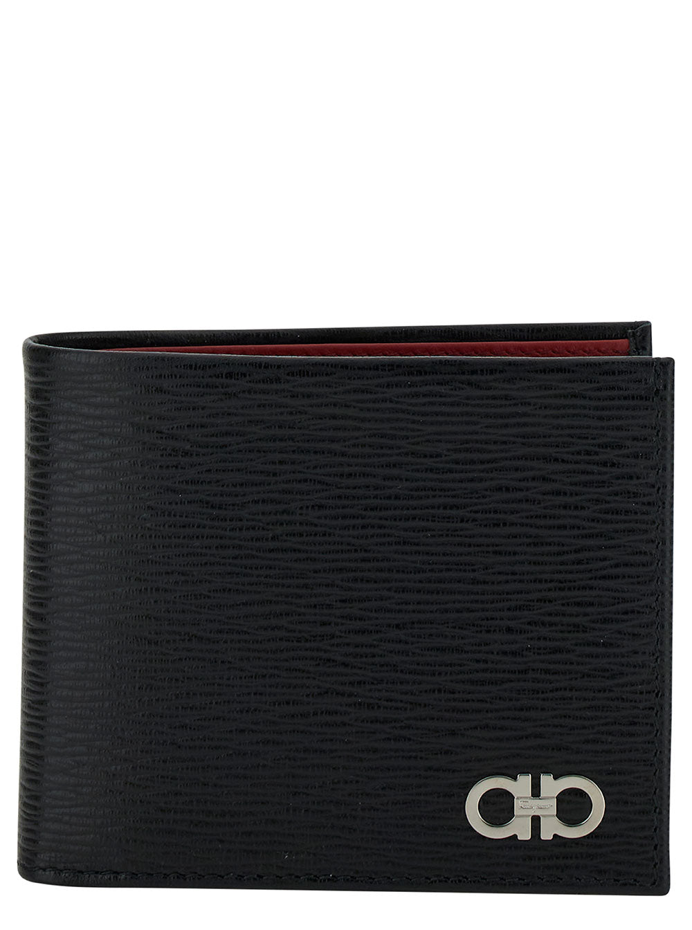 Ferragamo Men Wallet 'Revival' Gancini With Double Hook In Grained Black Leather For Men FERRAGAMO