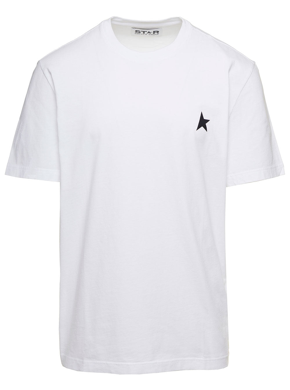 Golden Goose Men T-Shirt With Round Neck And One Star Logo Print On The Front In White Cotton For Men GOLDEN GOOSE