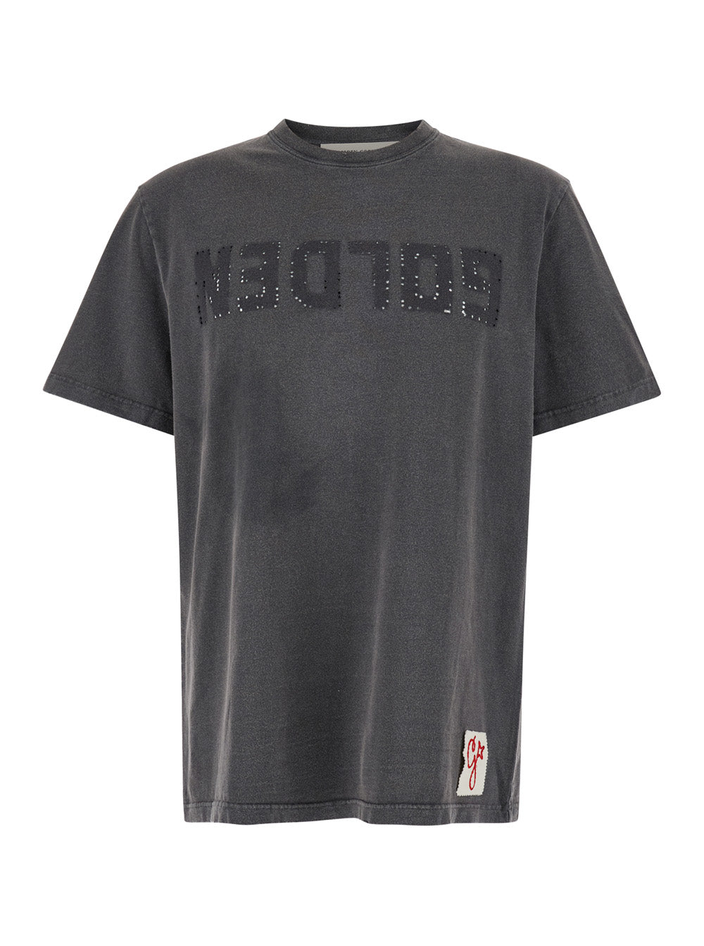 Golden Goose Men T-Shirt With Logo On The Front And Logo Patch On The Front In Gray Cotton For Men GOLDEN GOOSE