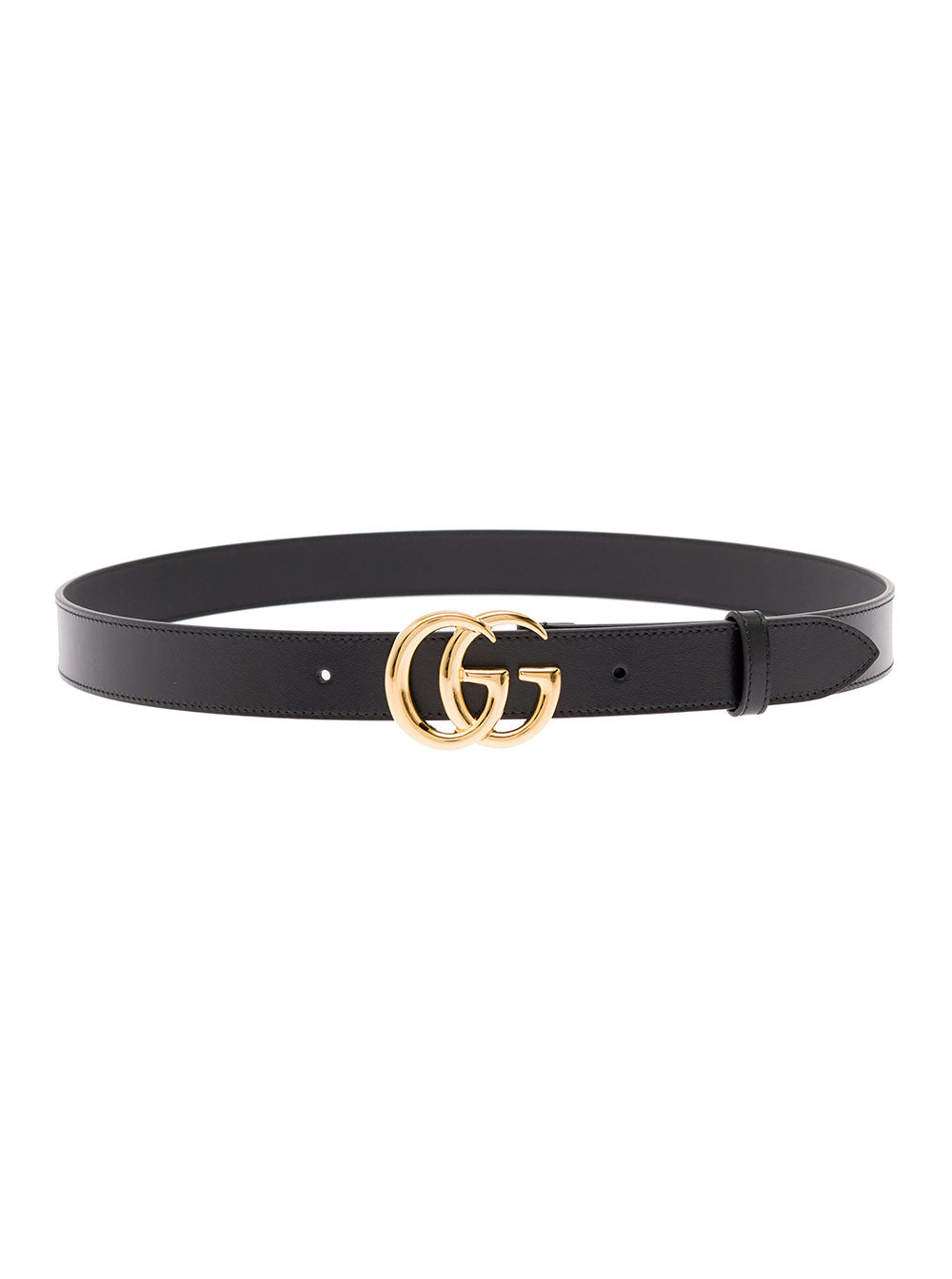 Gucci Men Black Leather Belt With Gg Metal Buckle Gucci Men GUCCI