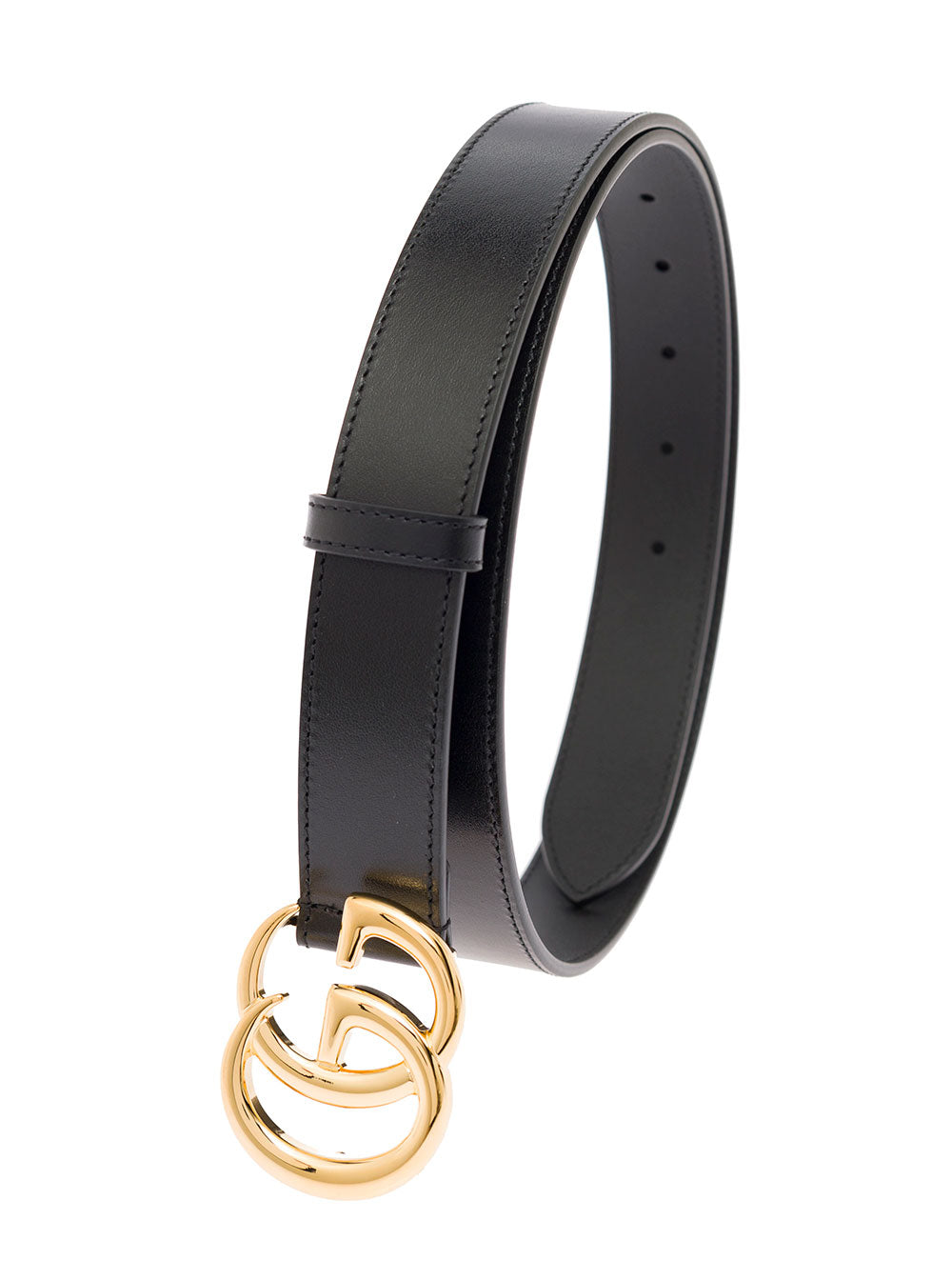 Gucci Men Black Leather Belt With Gg Metal Buckle Gucci Men GUCCI