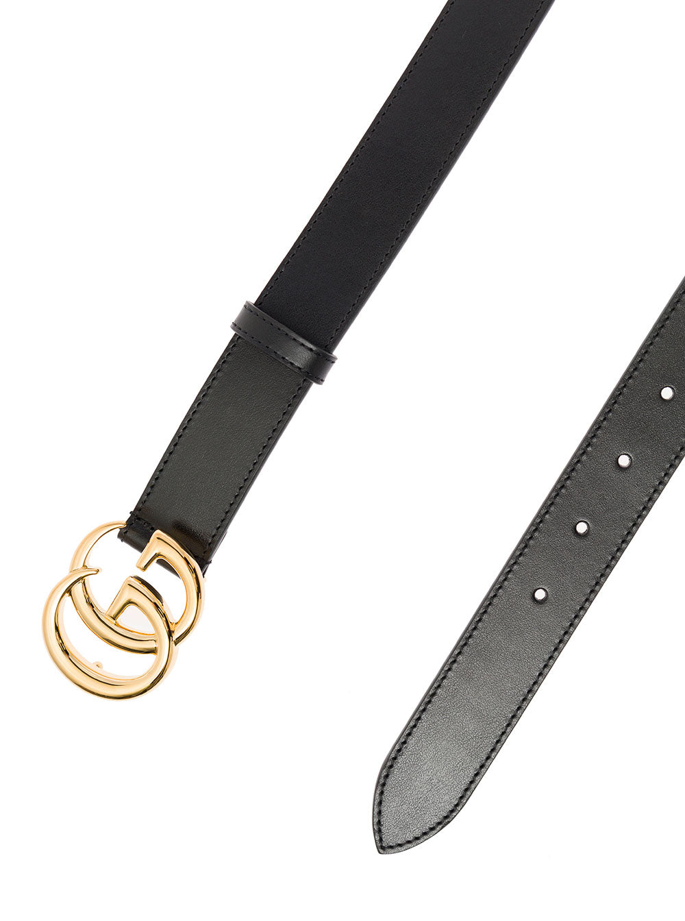 Gucci Men Black Leather Belt With Gg Metal Buckle Gucci Men GUCCI
