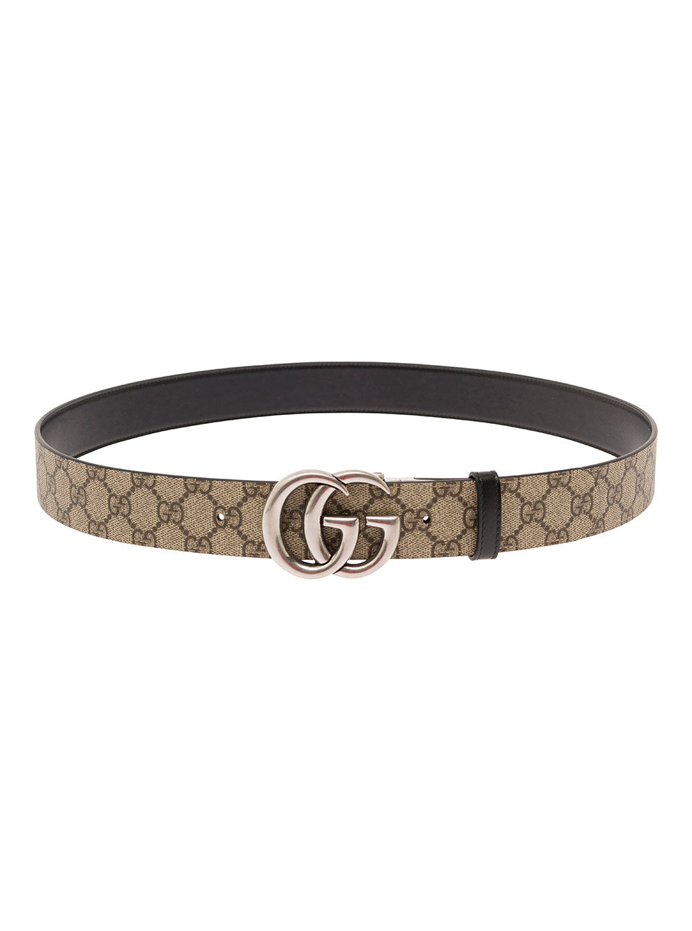 Gucci Men Reversible Belt With Double G Buckle In Gg Canvas And Beige Leather For Men GUCCI