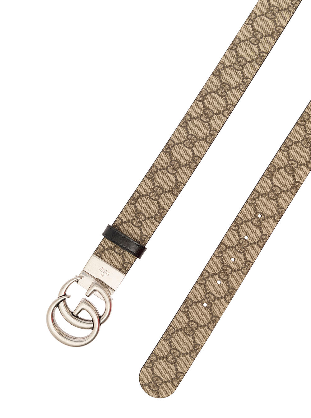 Gucci Men Reversible Belt With Double G Buckle In Gg Canvas And Beige Leather For Men GUCCI