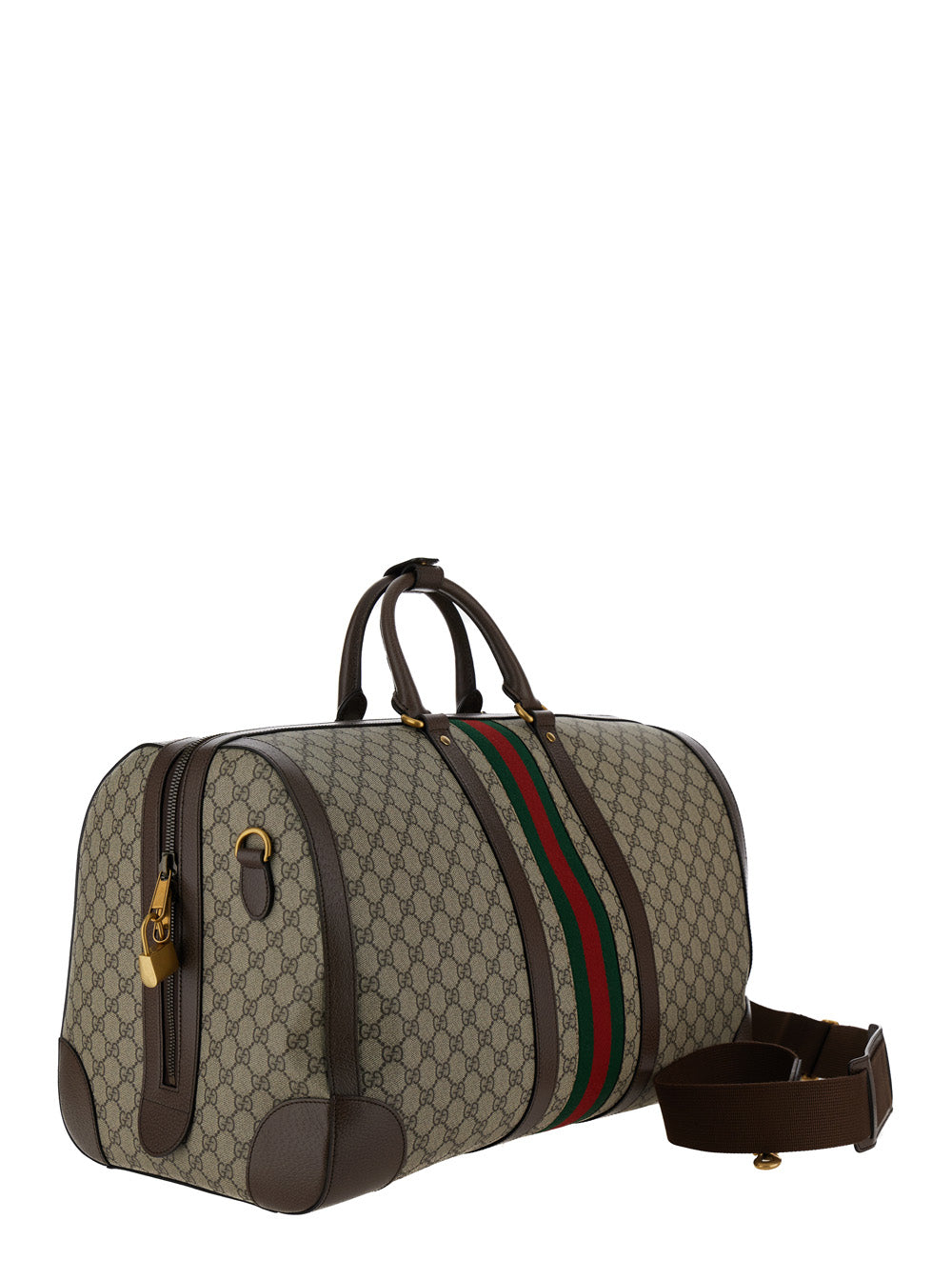Gucci Men Travel Bag 'Gucci Savoy Grande' With Web Detail In Gg Canvas Beige And Ebony Men GUCCI