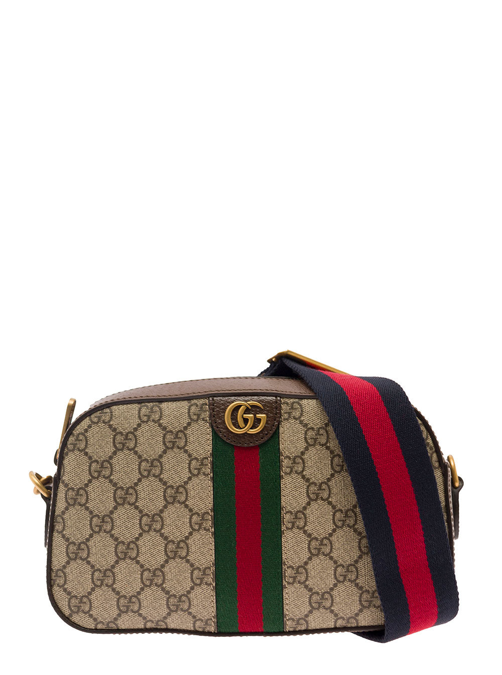 Gucci Men Crossbody Bag 'Ophidia Gg Piccola' With Web In Gg Canvas Beige And Ebony Men GUCCI