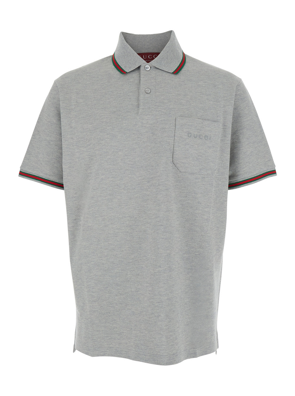 Gucci Men Polo Shirt With Web Details And Lettering Logo On The Front In Grey Wool Blend For Men GUCCI