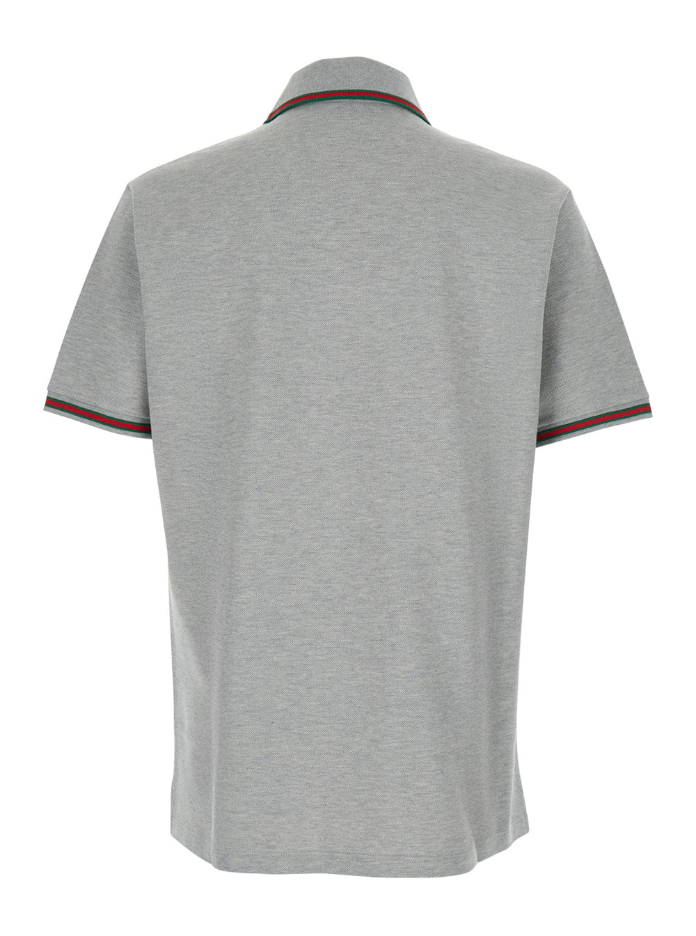 Gucci Men Polo Shirt With Web Details And Lettering Logo On The Front In Grey Wool Blend For Men GUCCI