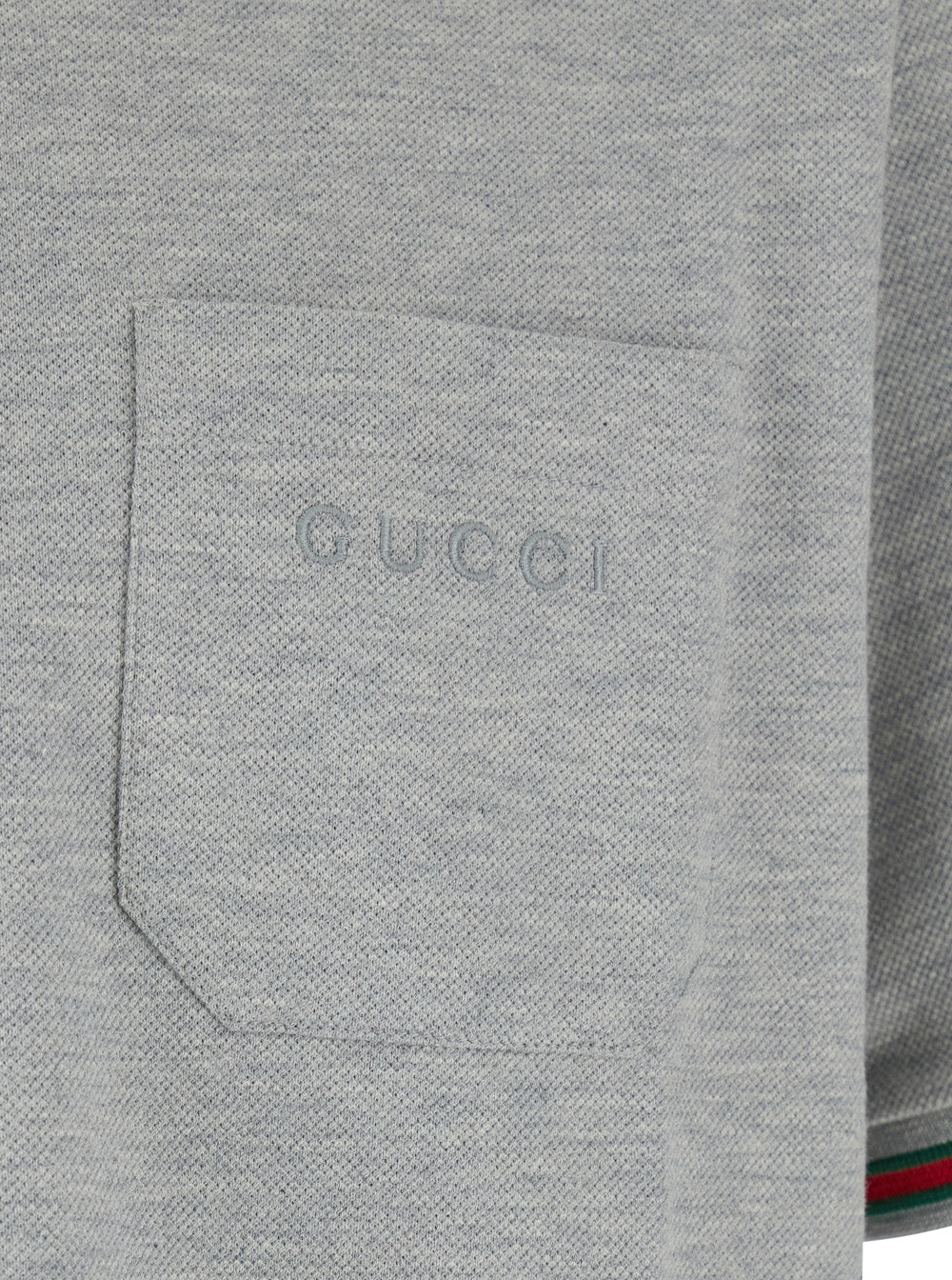 Gucci Men Polo Shirt With Web Details And Lettering Logo On The Front In Grey Wool Blend For Men GUCCI