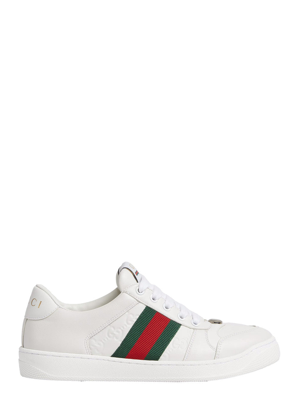 Gucci Men Low Sneakers 'Screener' With Web Detail In White Leather Men GUCCI