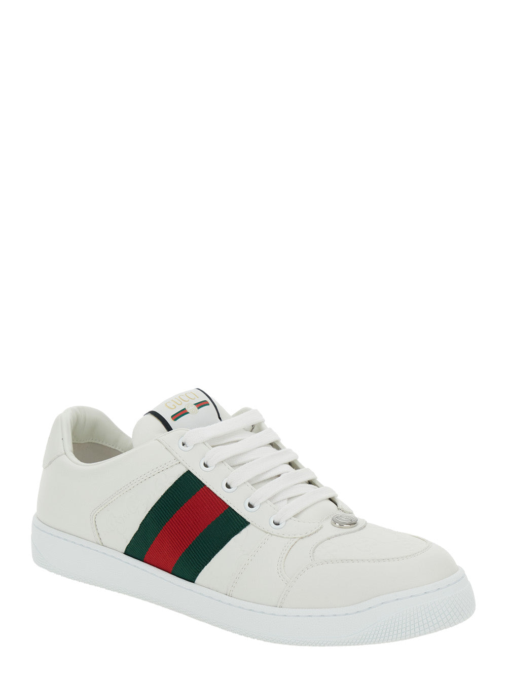 Gucci Men Low Sneakers 'Screener' With Web Detail In White Leather Men GUCCI