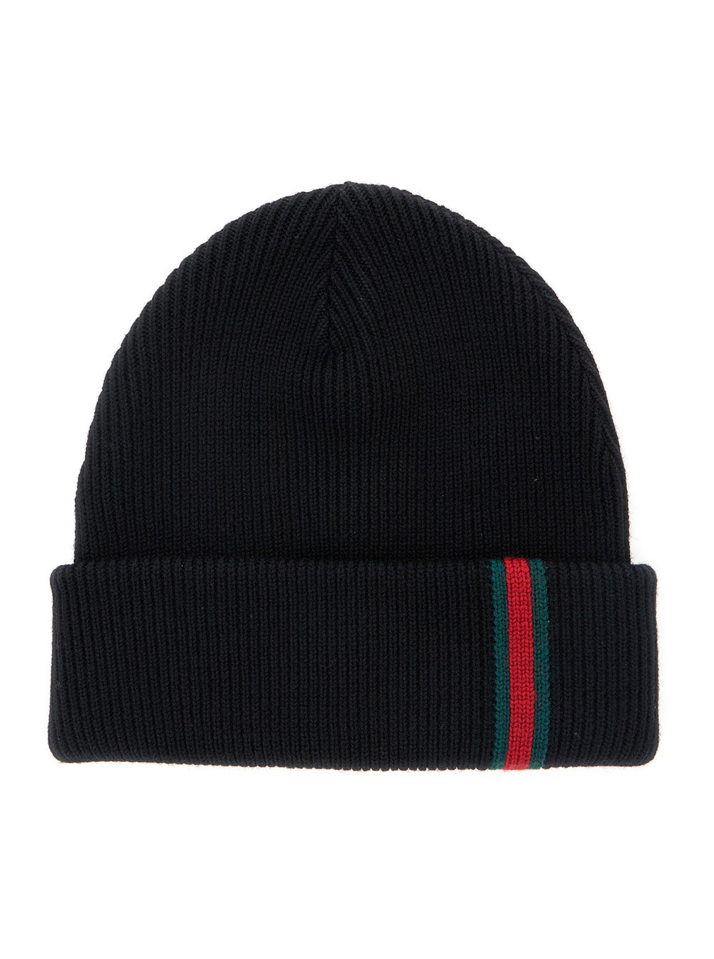 Gucci Men Hat With Ribbed Work And Web Detail On The Front In Black Wool For Men GUCCI