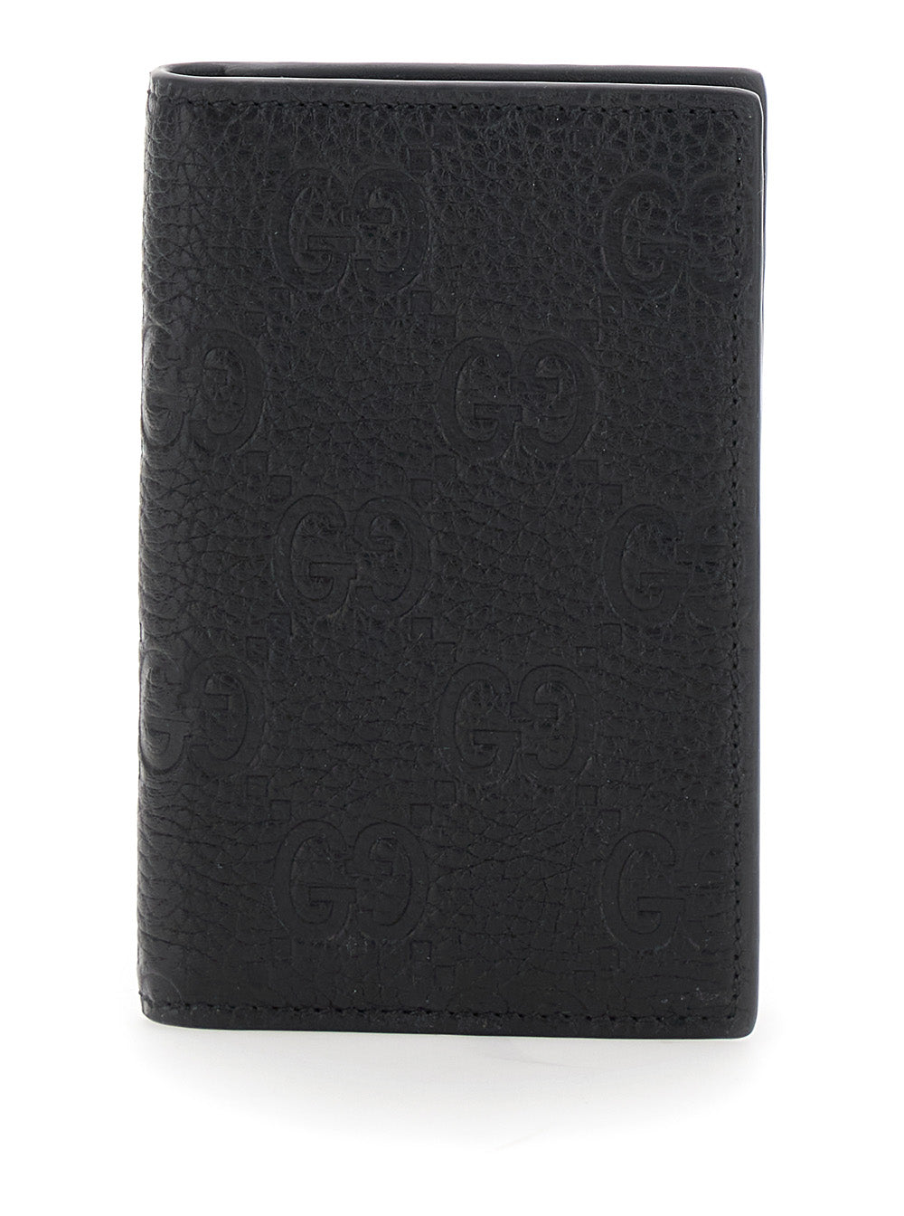 Gucci Men Bi-Fold Wallet With Vertical Design In Grained Gg Leather Black Men GUCCI