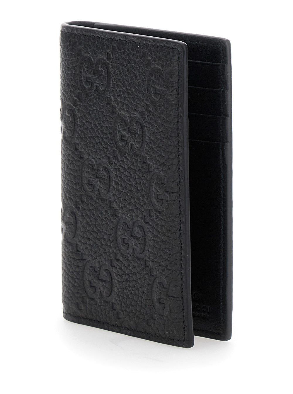 Gucci Men Bi-Fold Wallet With Vertical Design In Grained Gg Leather Black Men GUCCI