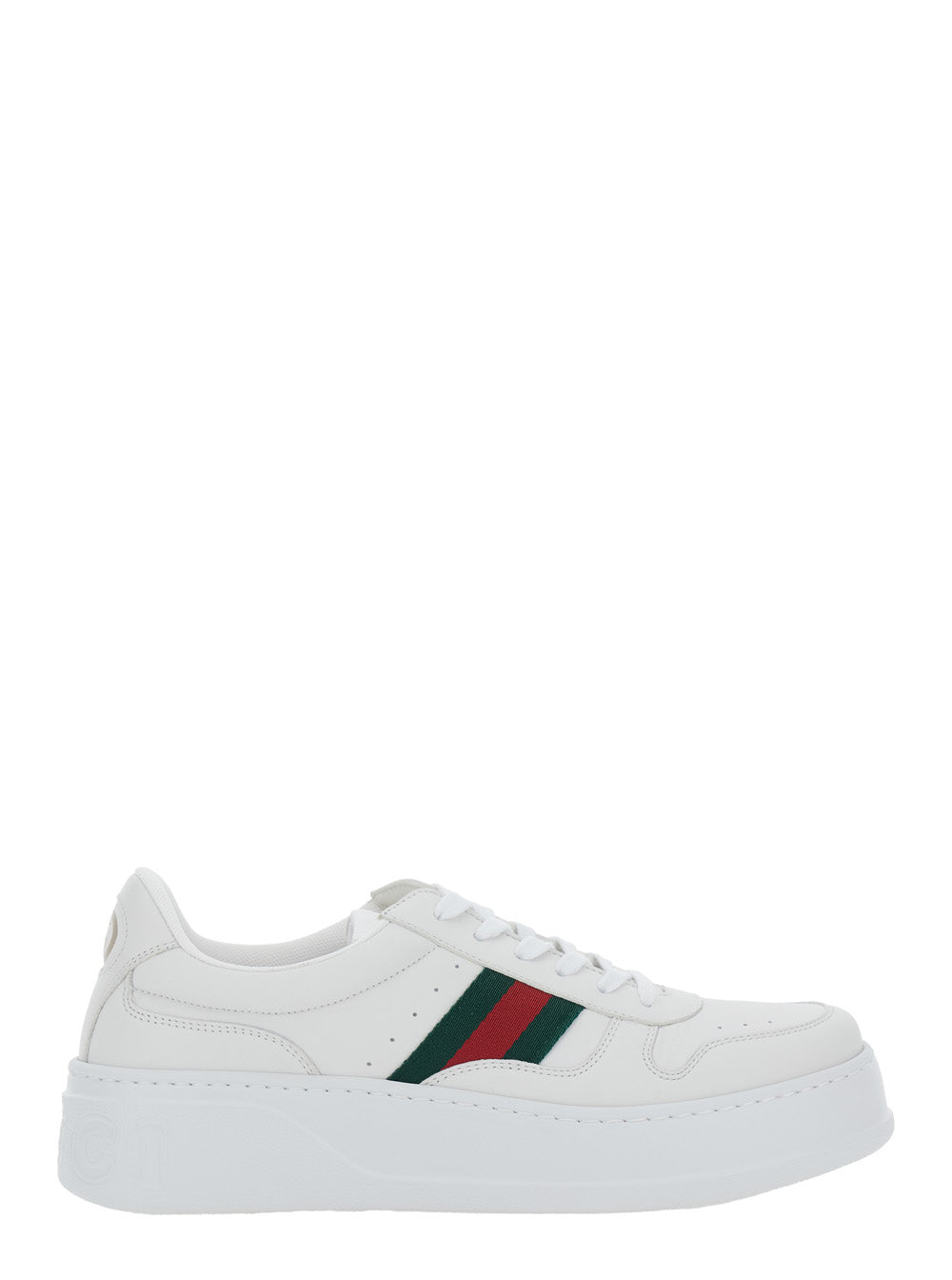 Gucci Men Sneaker With Web Detail And Oversized Sole In White Leather For Men GUCCI
