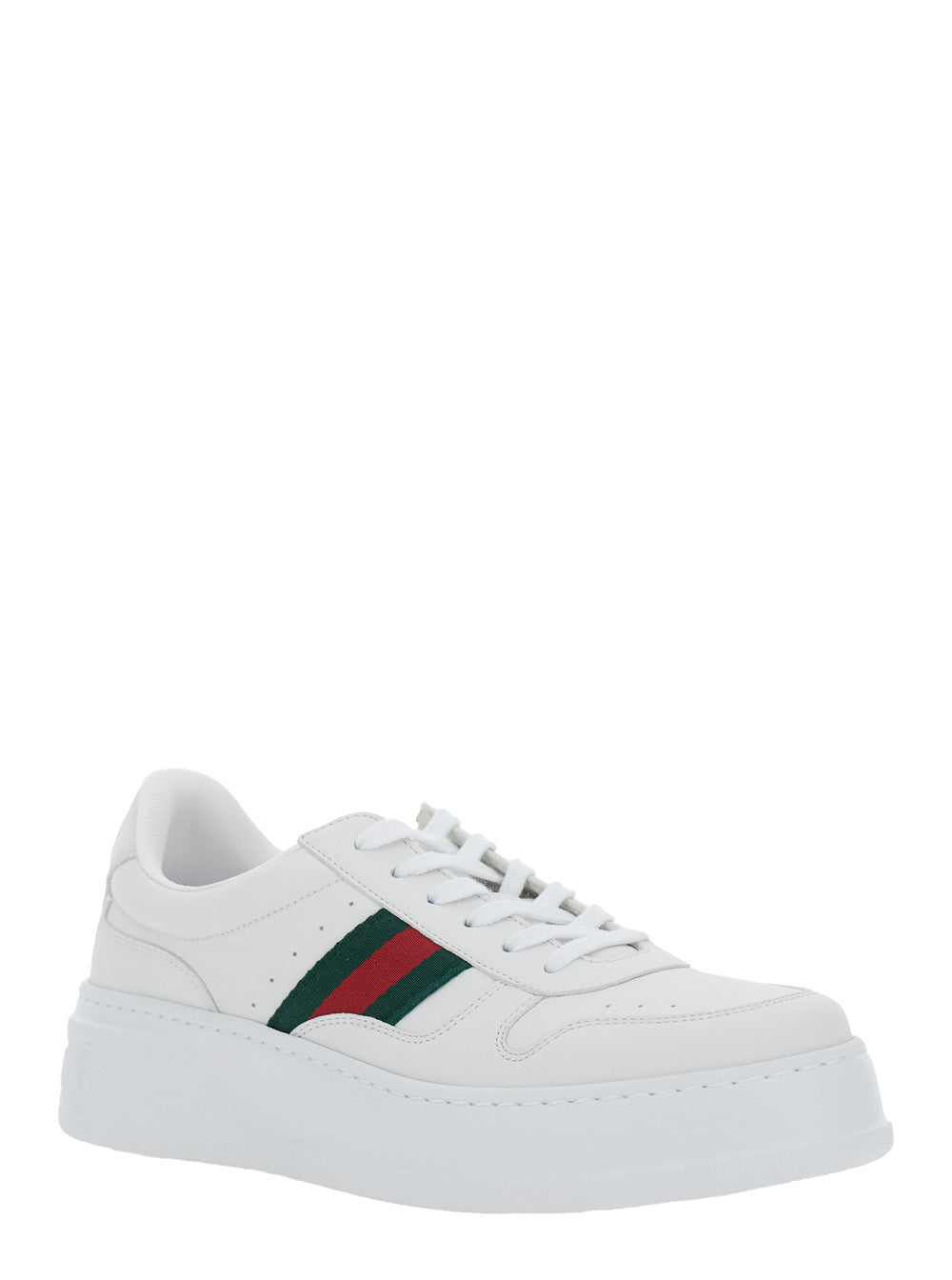 Gucci Men Sneaker With Web Detail And Oversized Sole In White Leather For Men GUCCI