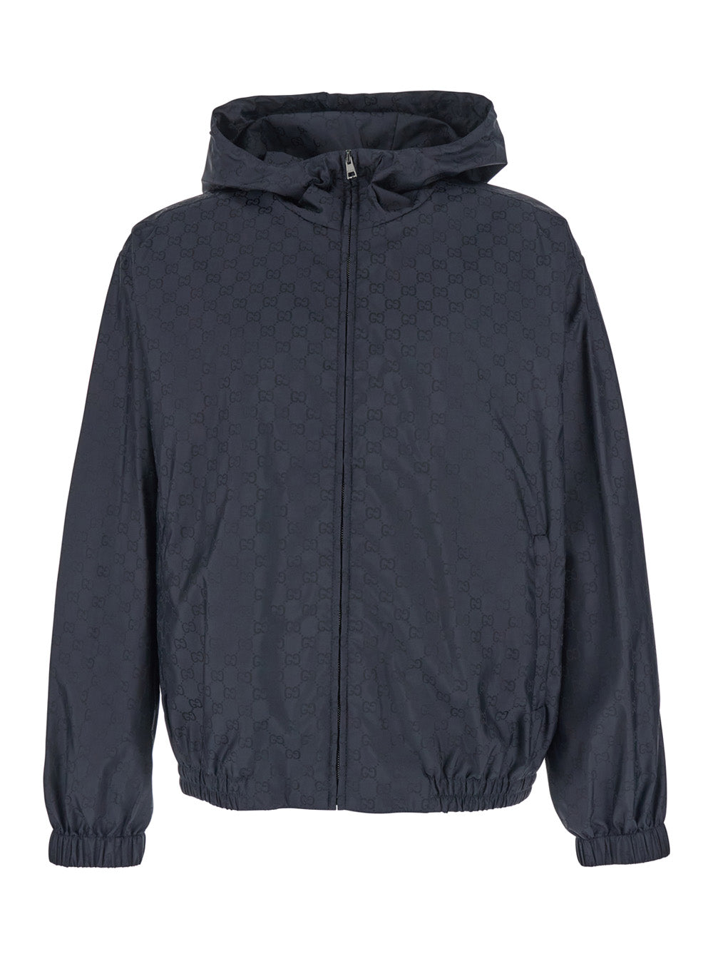 Gucci Men Blue Jacket With Fixed Hood And Gg All-Over Motif In Tech Fabric For Men GUCCI
